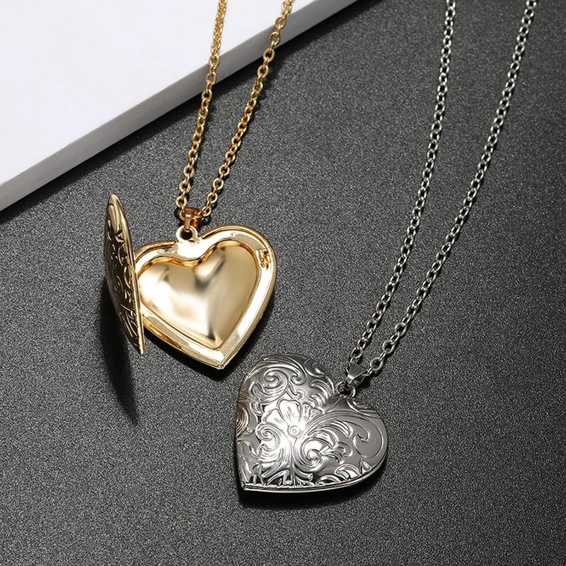 SCRDPRAD Vintage Engraved Flower Empaistic Photo Locket Hold Picture Oval Round Pendant Necklace Antique Carved Pattern Souvenir Memorial Clavicle Sweet Jewelry for Women - Image 4